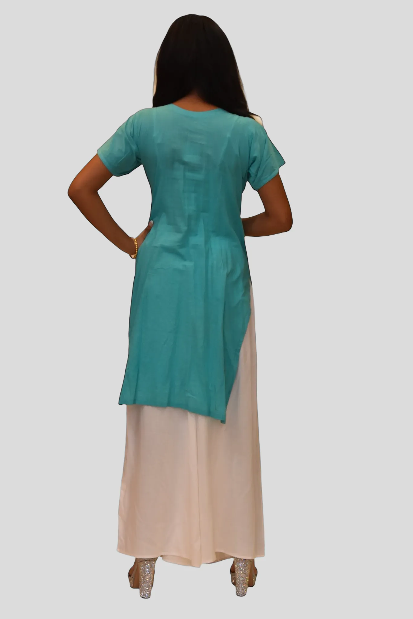 Cotton Silk Tiffany Blue Embroidered Kurti