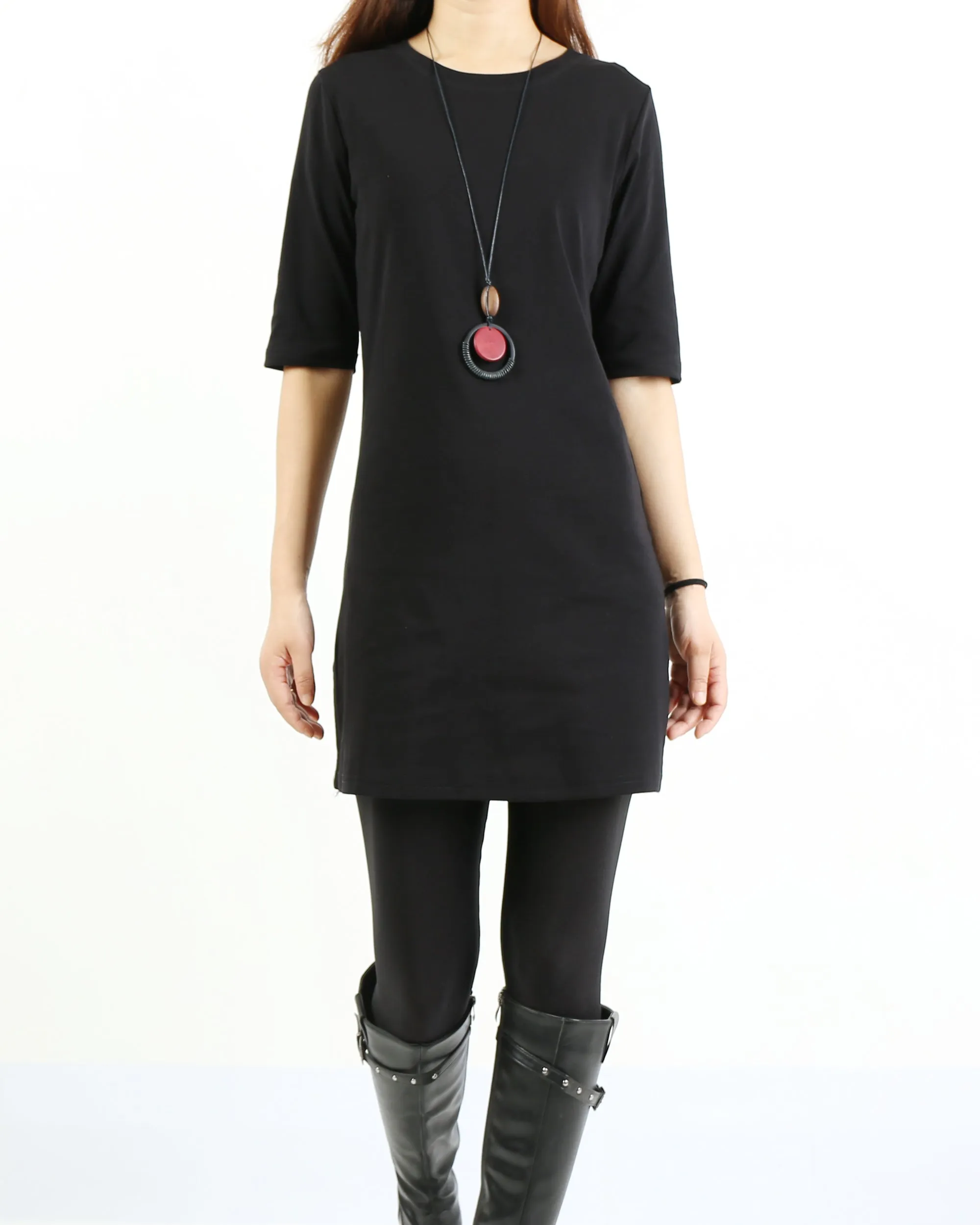 Cotton tunic dress, Short sleeve cotton dress, half sleeve mini dress, crew neck dress, cotton tunic top, long tops(Q1072)
