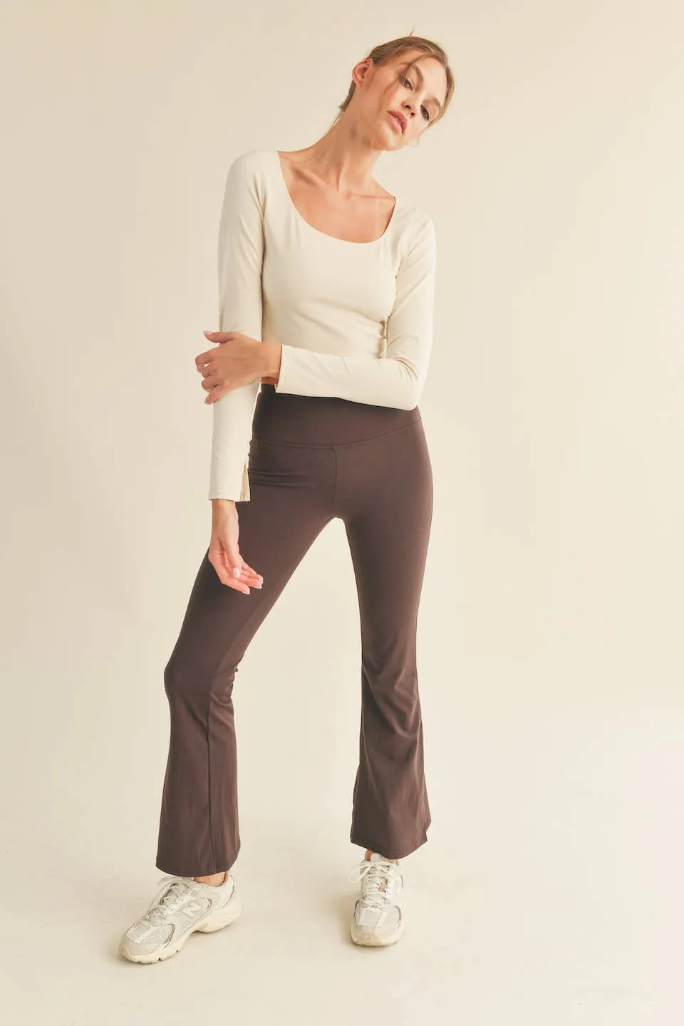 Cream Fitted Silhouette Long Sleeve Top