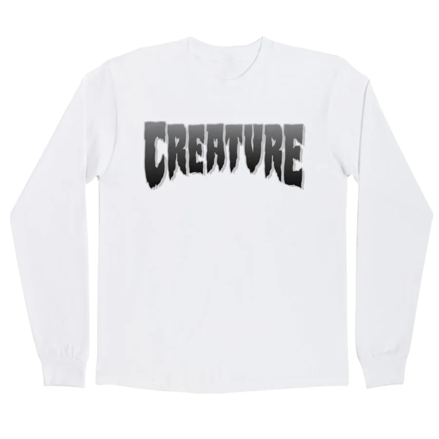 Creature Logo Mens Regular L/S T-Shirt, White w/Grey