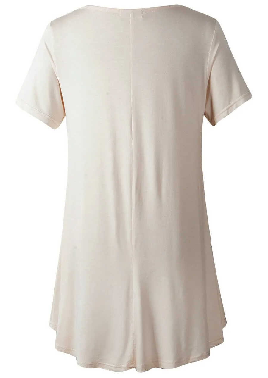 Crew Neck Short Sleeves Flare Tunic Blouse - LARACE 8031