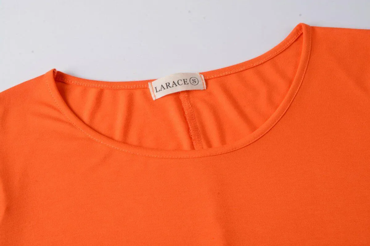 Crew Neck Short Sleeves Flare Tunic Blouse - LARACE 8031