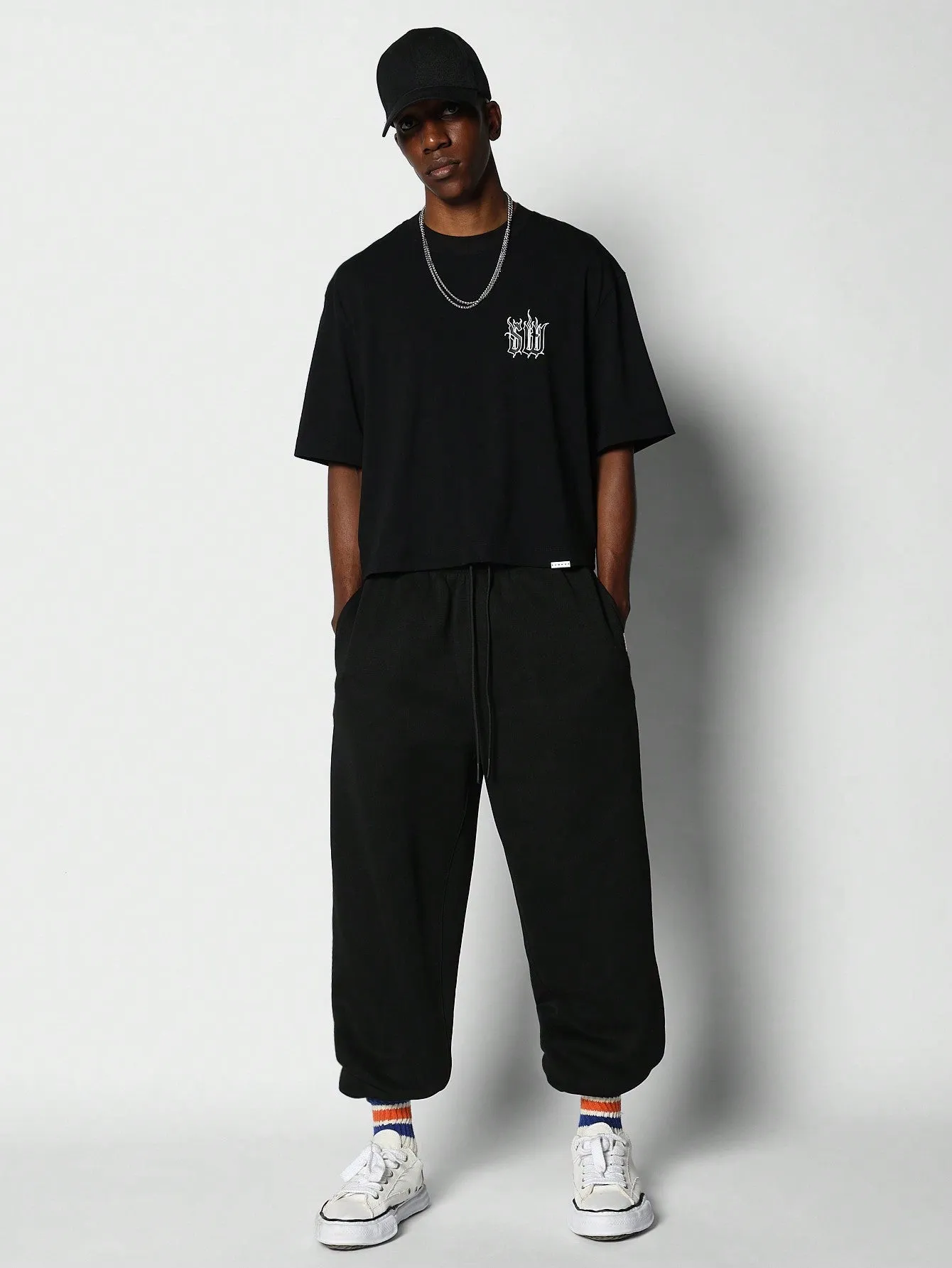 Crop Fit Tee With Back Flame Logo Graphic Print