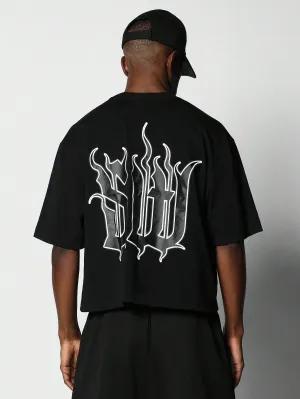 Crop Fit Tee With Back Flame Logo Graphic Print