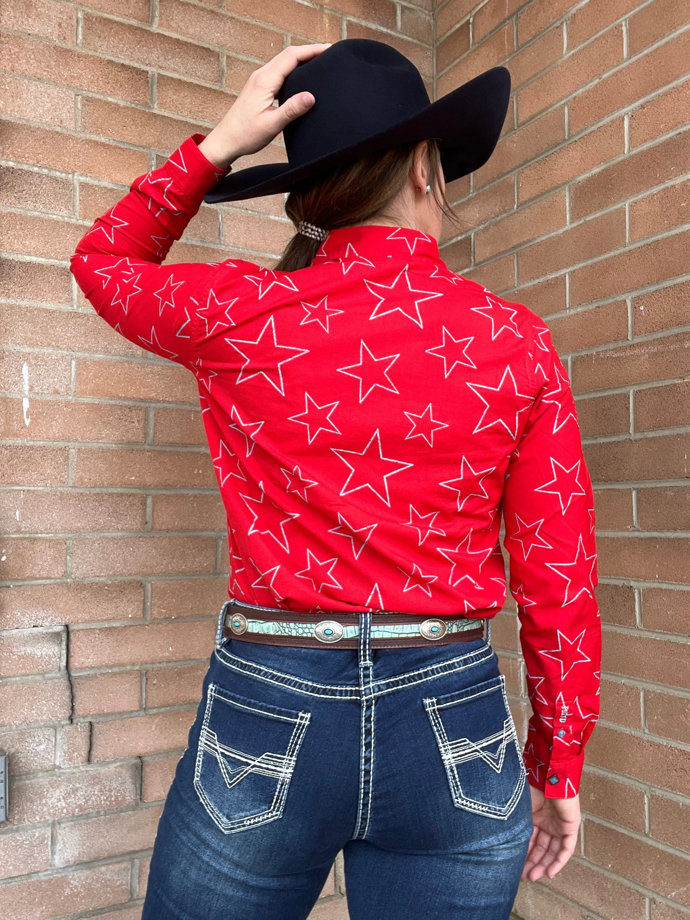 Cruel Denim Women's Red Stars Snap Long Sleeve Western Shirt CTW7325006