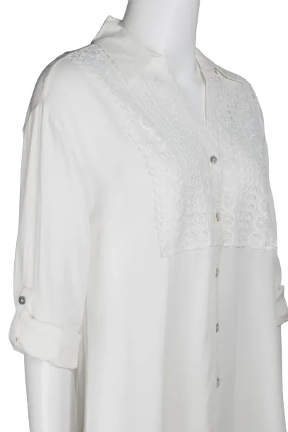Cupio Collared Button Down 2 Way Sleeve Embellished Hi-Low Hem Viscose Top