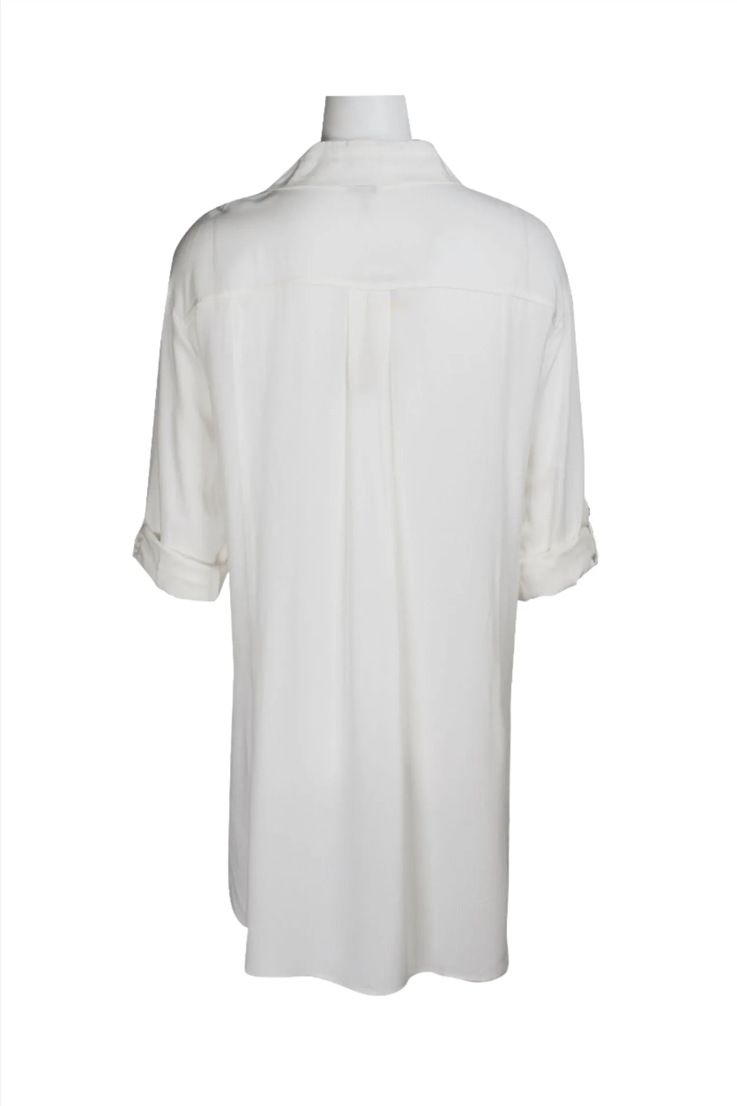 Cupio Collared Button Down 2 Way Sleeve Embellished Hi-Low Hem Viscose Top