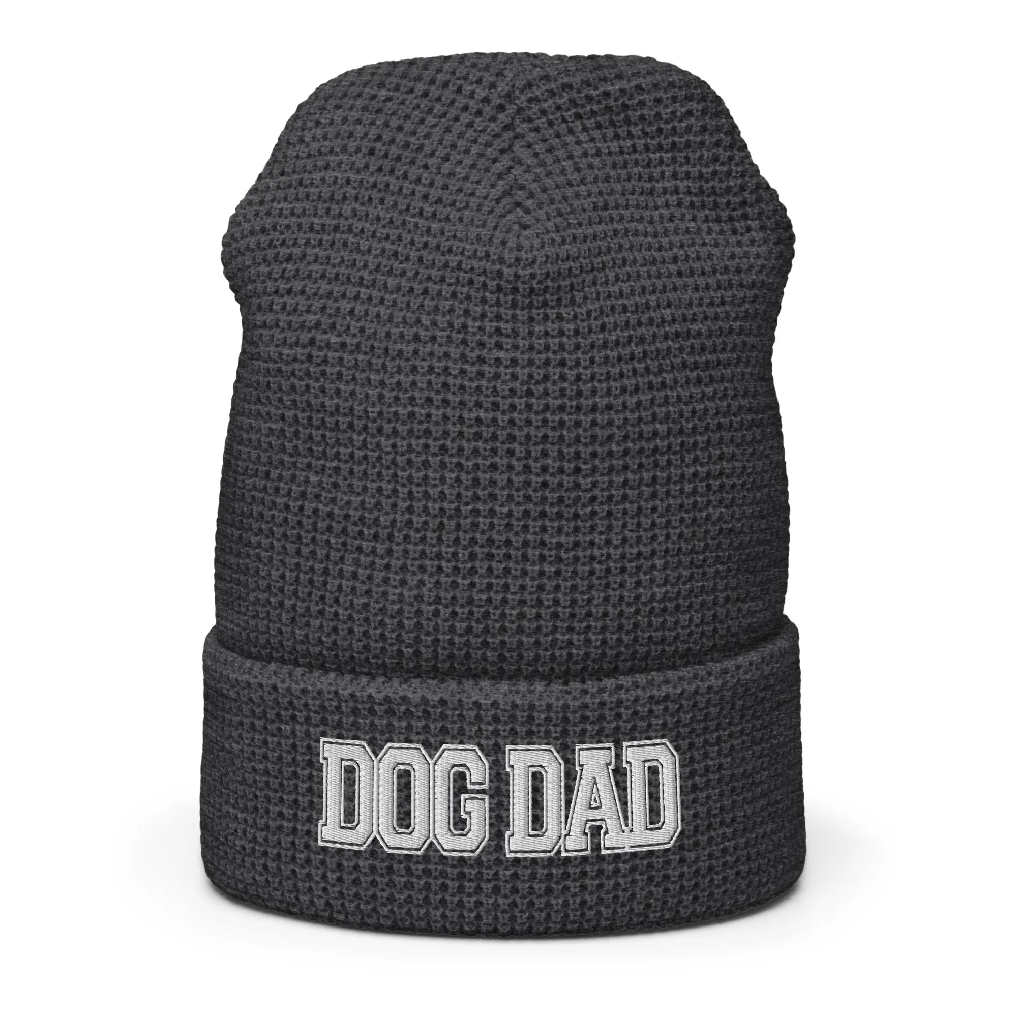 Dog Dad Varsity Font Embroidered Waffle Beanie | Multiple Color Options