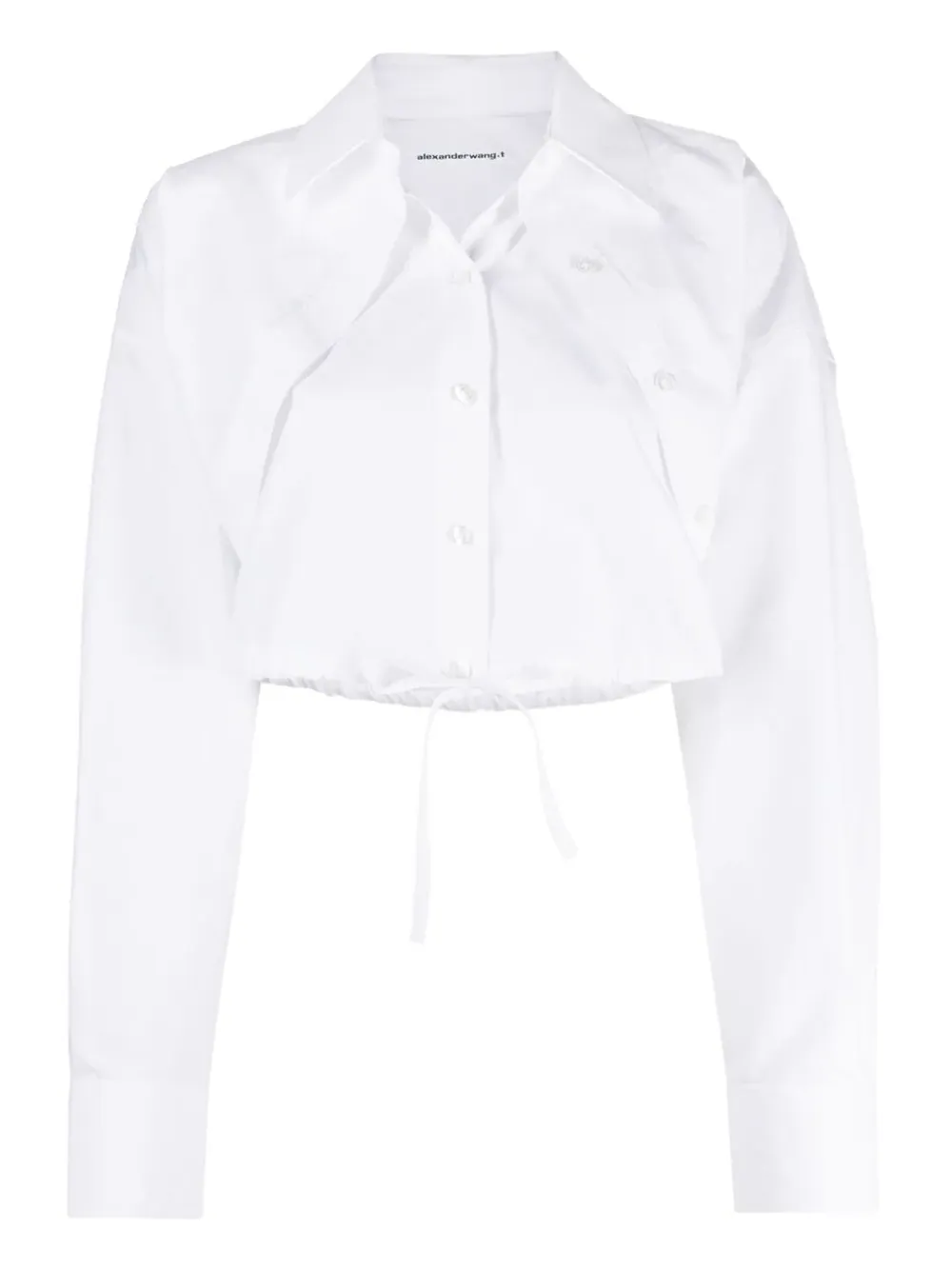 Double Layered Cropped Shirt In Compact Cotton With Tie Waistband