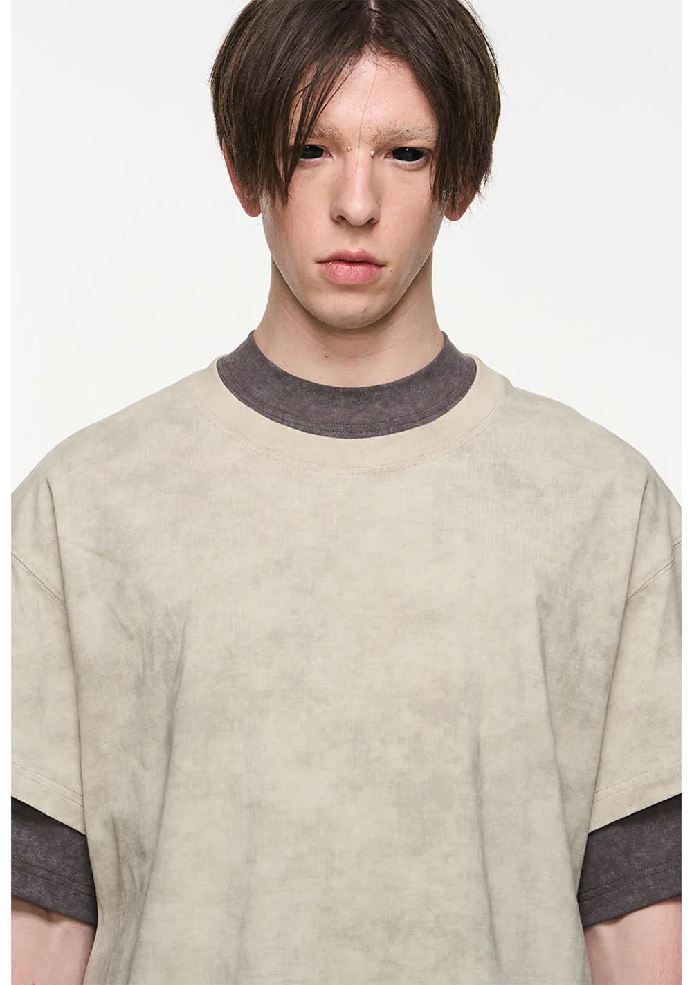 Double layered Damaged short sleeve T-shirt