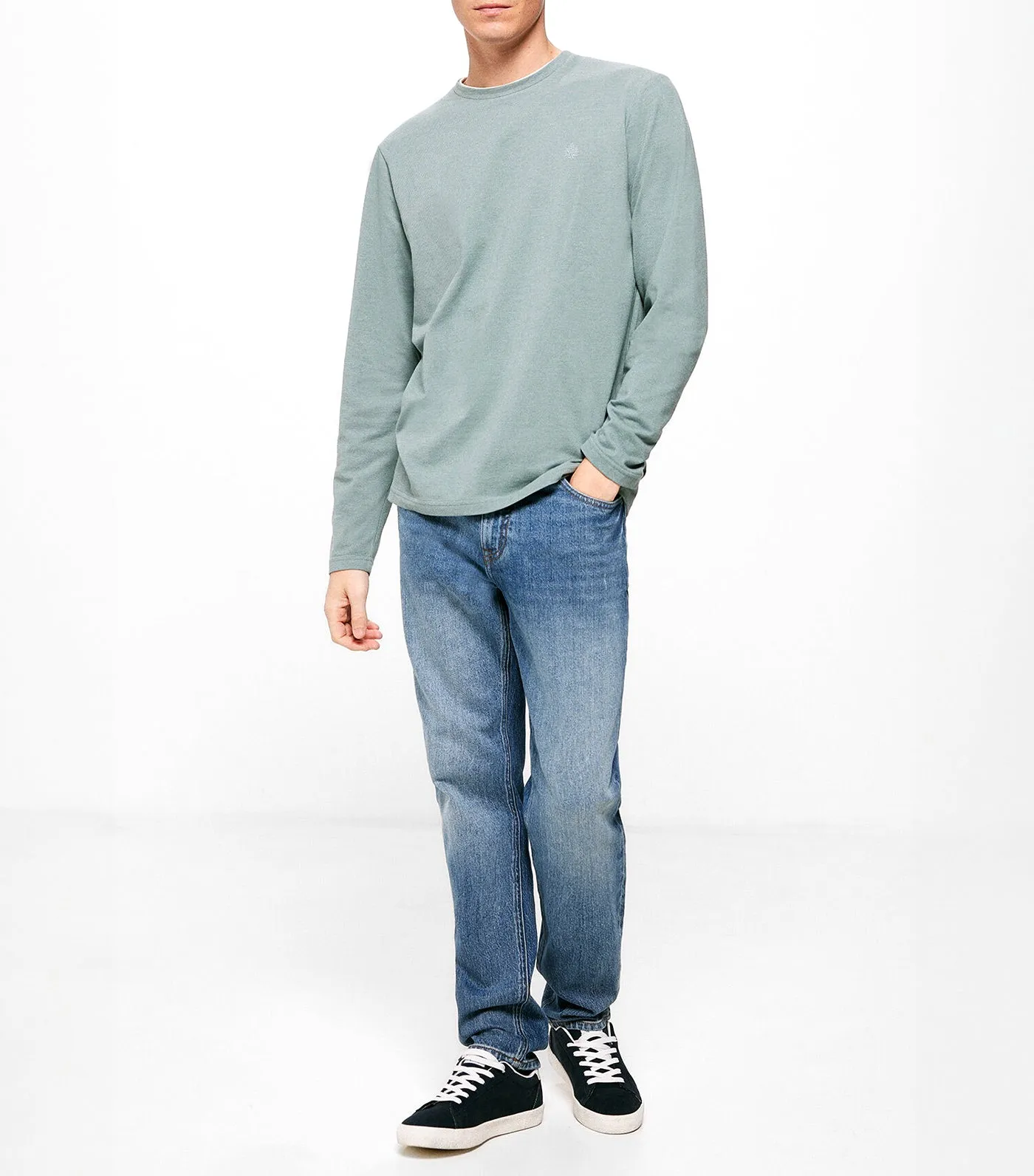 Double Melange Long Sleeve T-Shirt Green