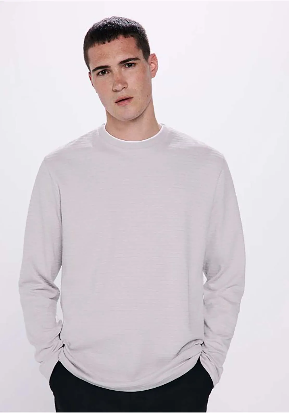 Double Structured Long Sleeve -Shirt - Grey
