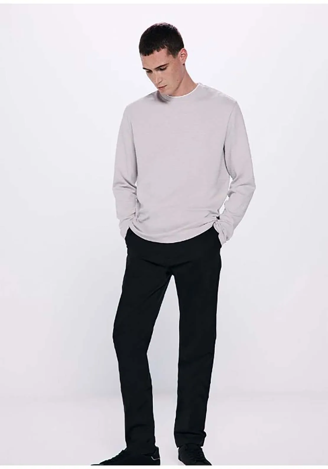 Double Structured Long Sleeve -Shirt - Grey