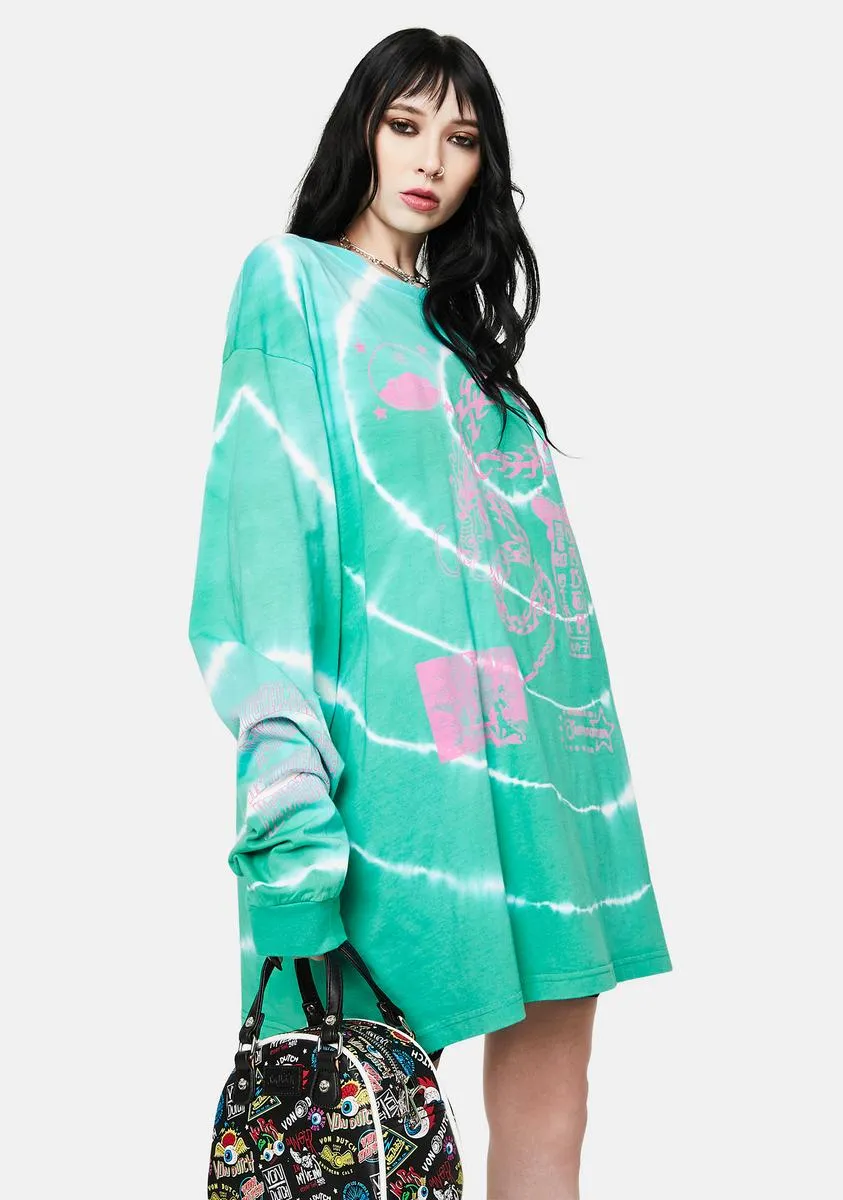 Dragon Print Tie Dye Long Sleeve Tee