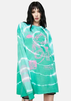 Dragon Print Tie Dye Long Sleeve Tee