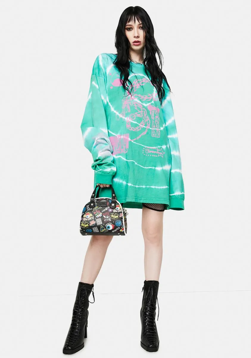 Dragon Print Tie Dye Long Sleeve Tee
