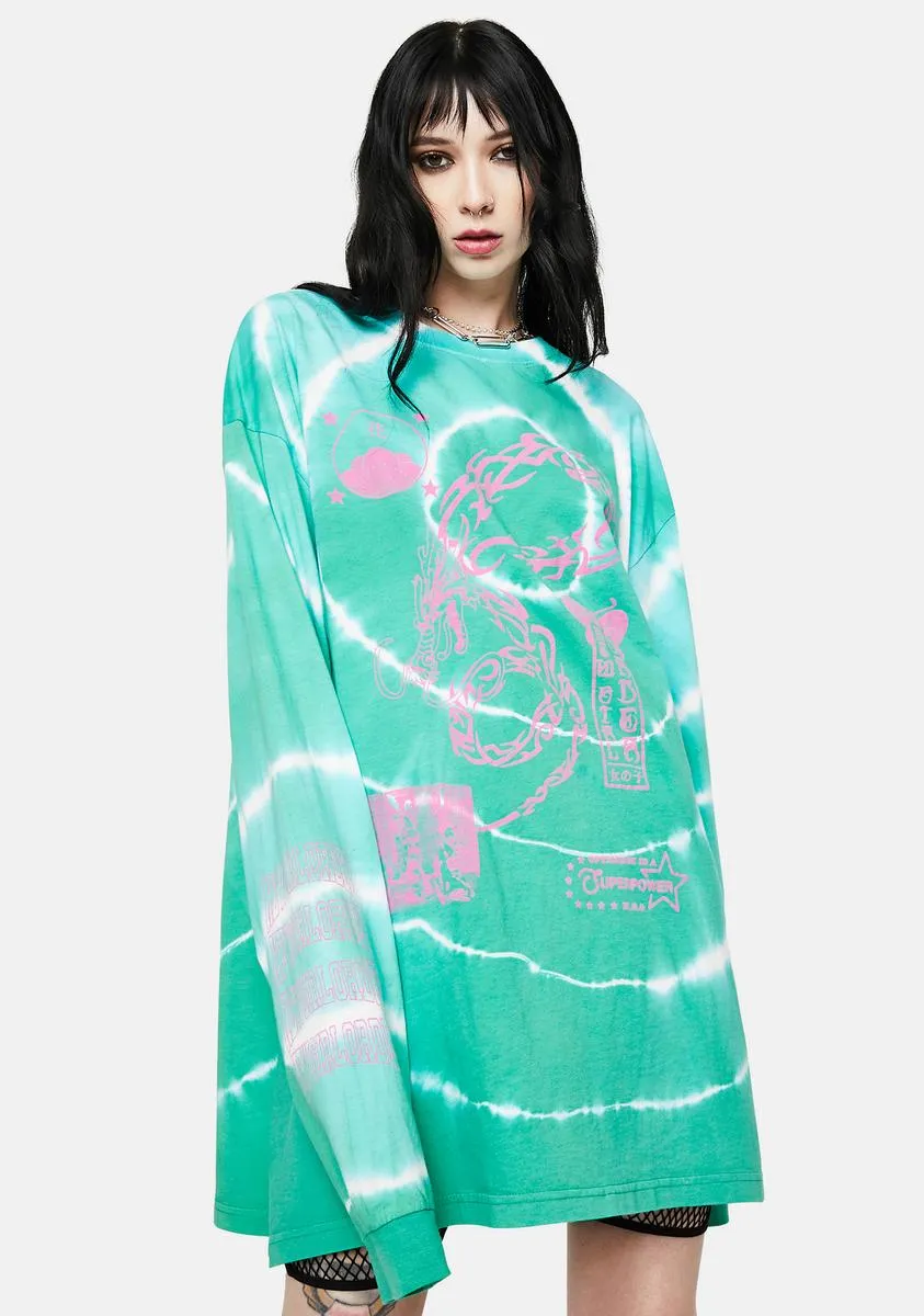 Dragon Print Tie Dye Long Sleeve Tee