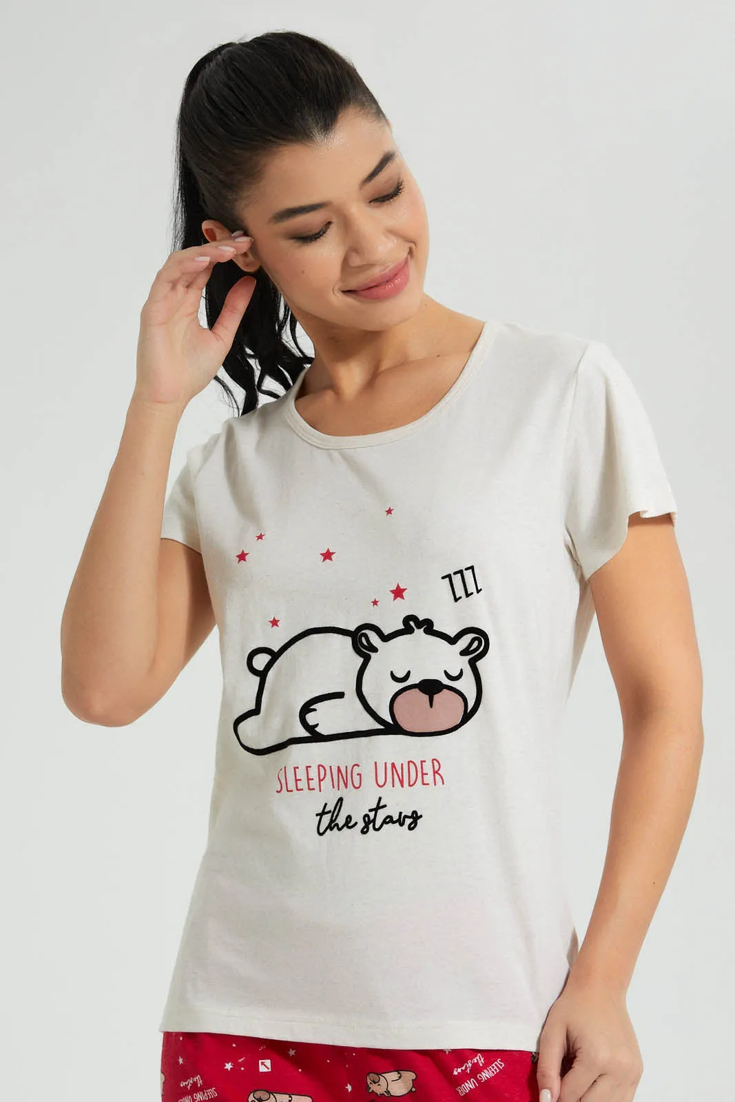Ecru And Red Bear Pyjama Set (2 Piece)