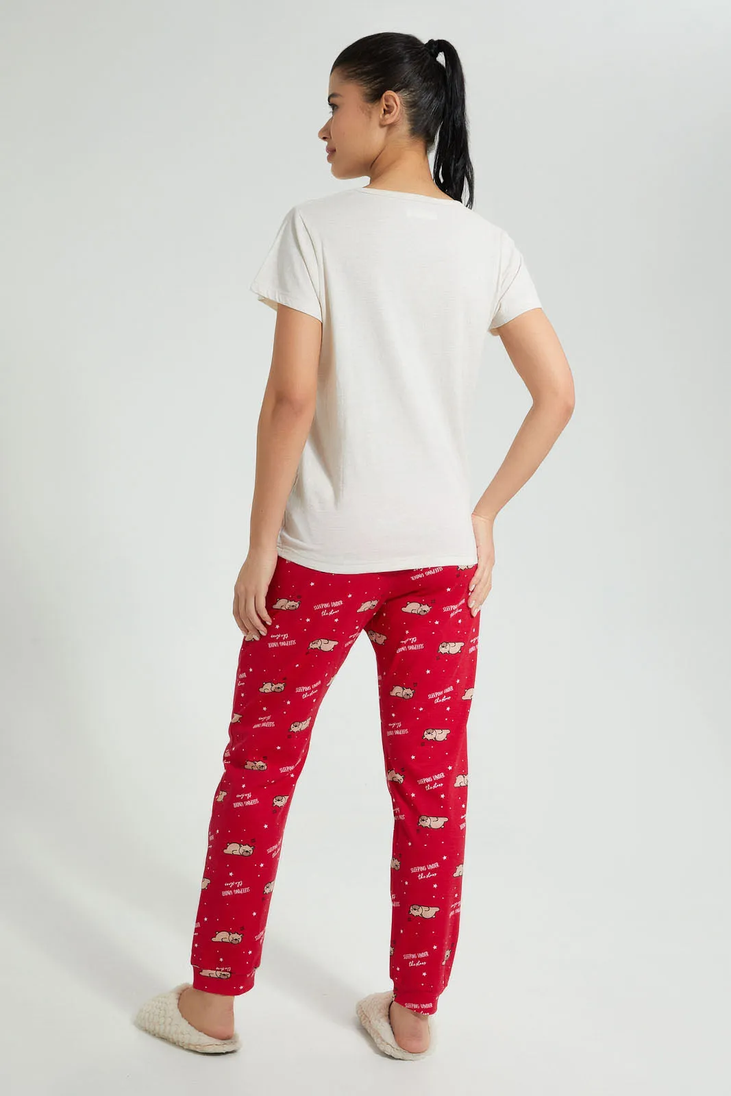 Ecru And Red Bear Pyjama Set (2 Piece)
