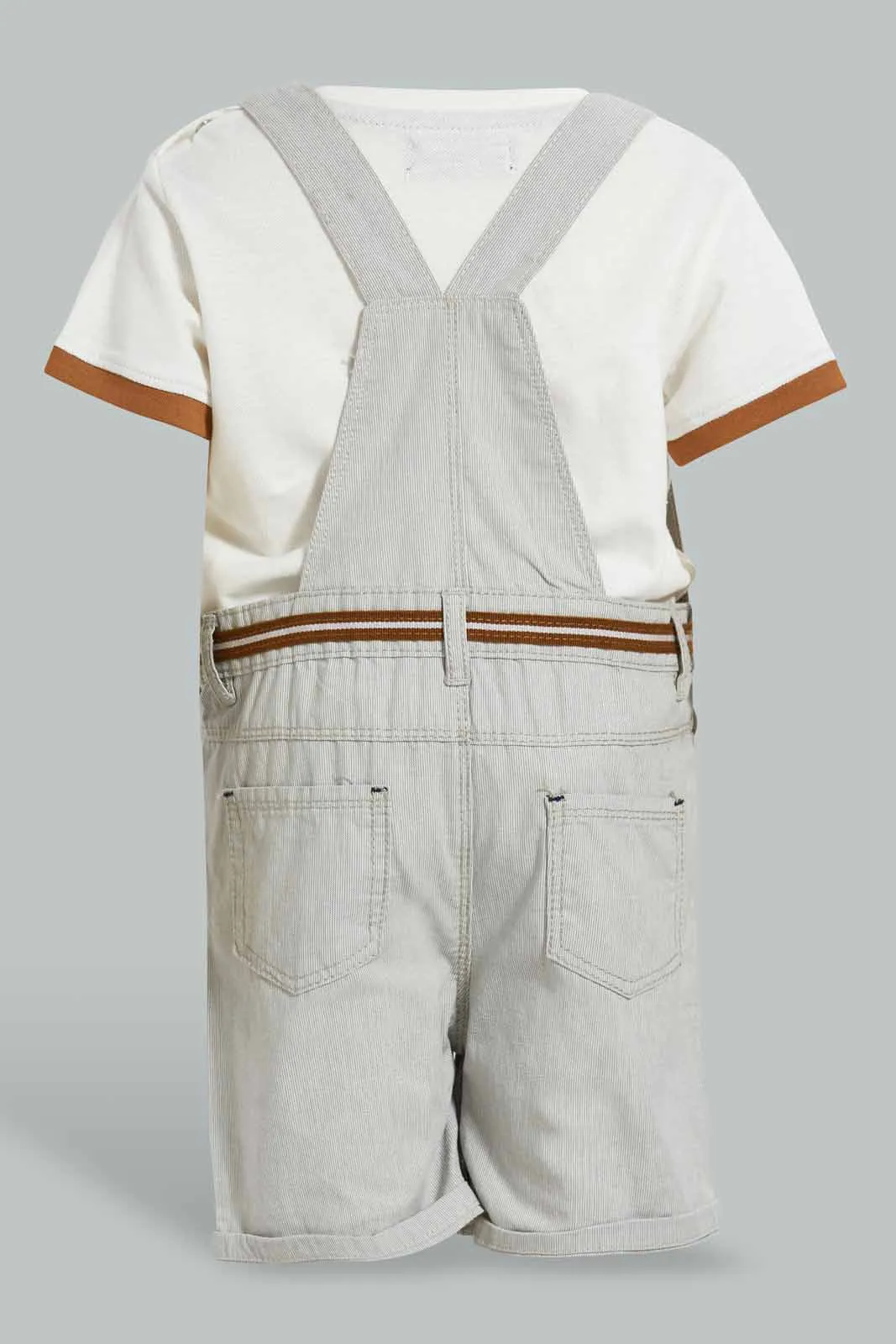 Ecru Dungaree With White T-Shirt For Baby Boys (2 Piece)