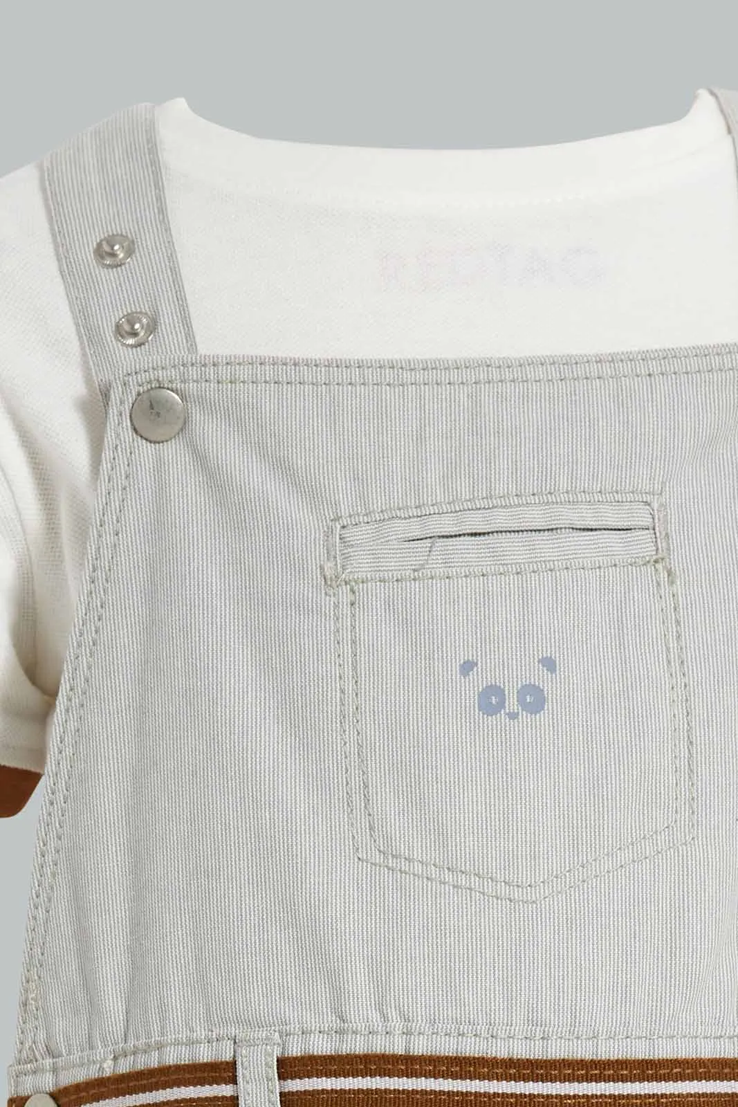 Ecru Dungaree With White T-Shirt For Baby Boys (2 Piece)