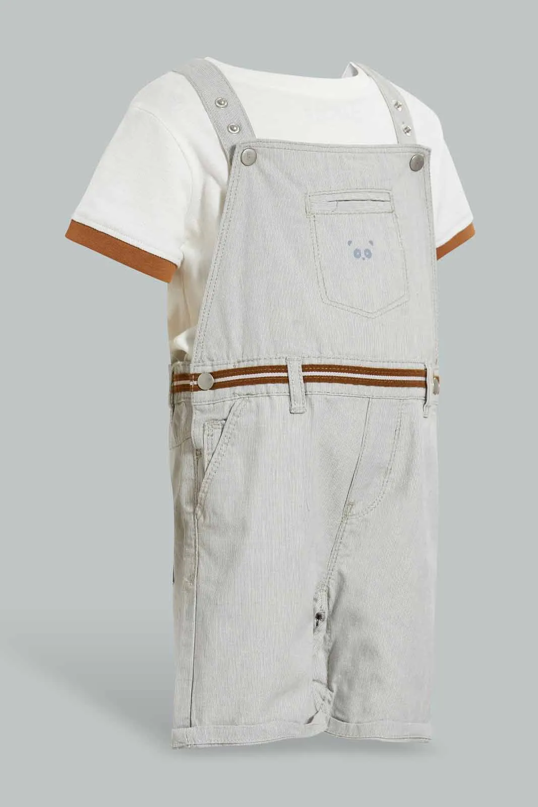 Ecru Dungaree With White T-Shirt For Baby Boys (2 Piece)