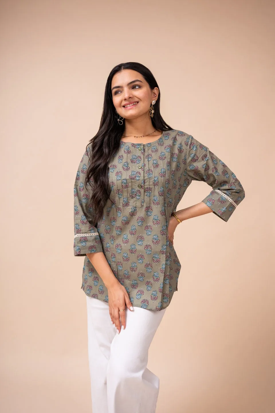 Ekisha's women multicolor floral modern printed cotton tunic top short kurti