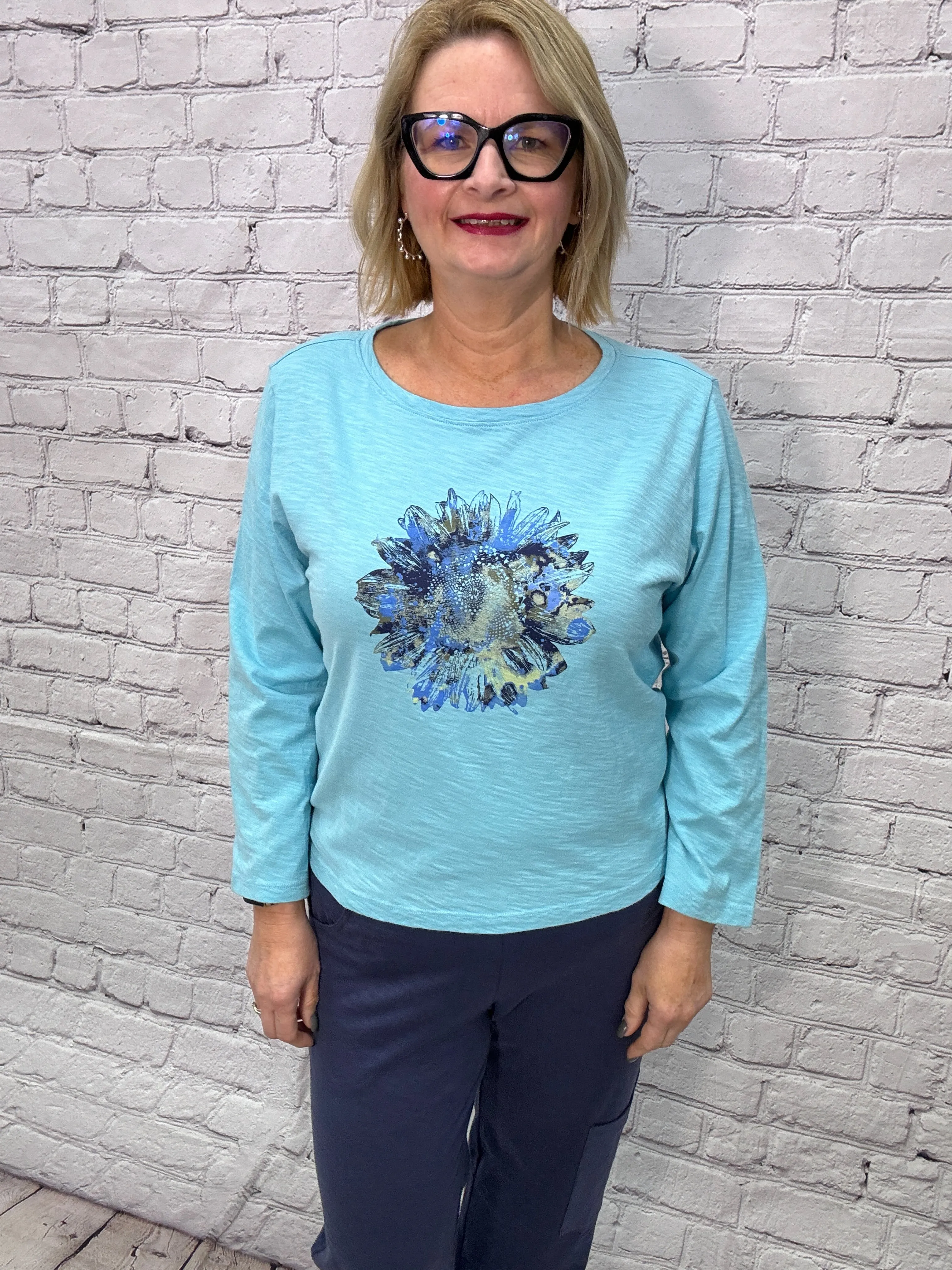 Escape by Habitat "Stamped Sunflower" Boxy Tee E40525-Sky