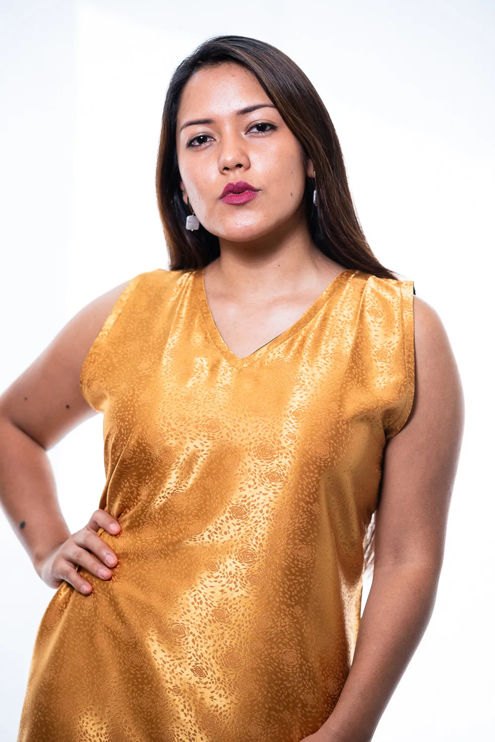 Eva Gold Silk Dress