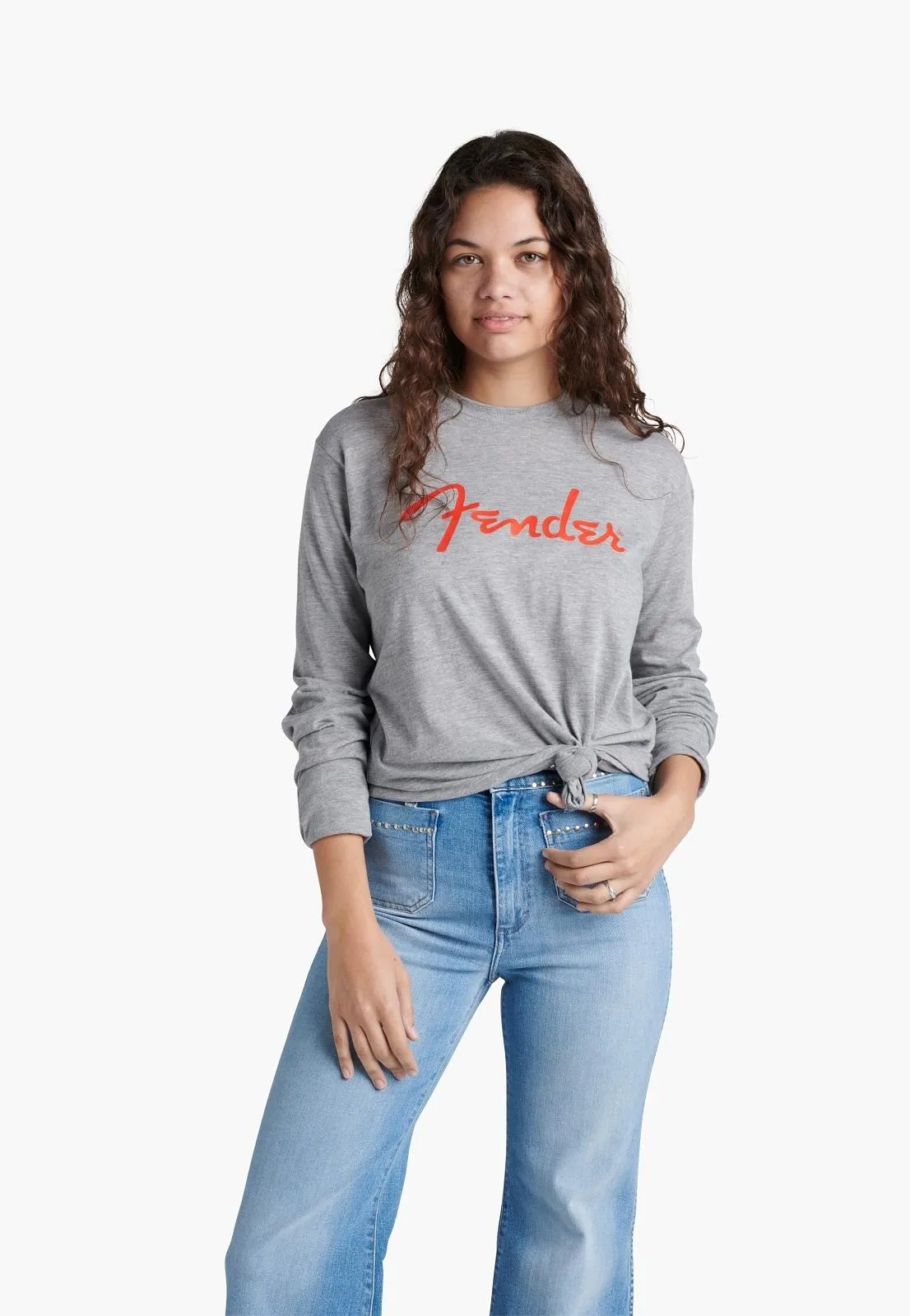 Fender Spaghetti Logo L/S T-Shirt, Heather Gray