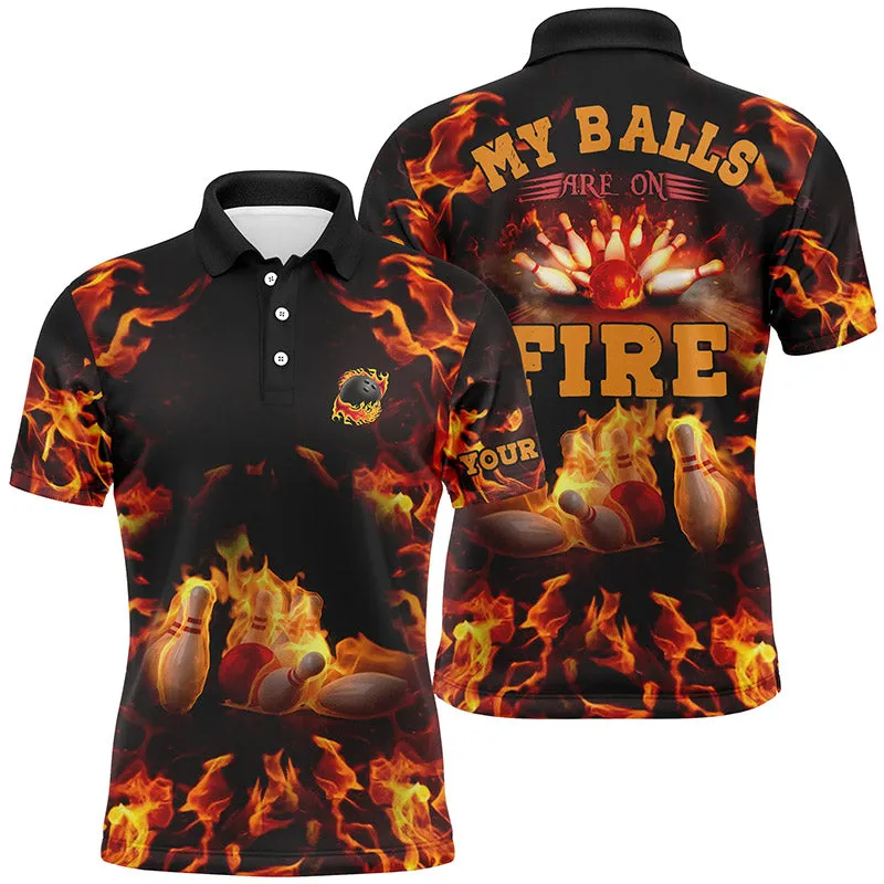 Flame Bowling Shirt Custom Name My Balls Are On Fire Bowling Polo Shirts For Men, Bowling Jersey