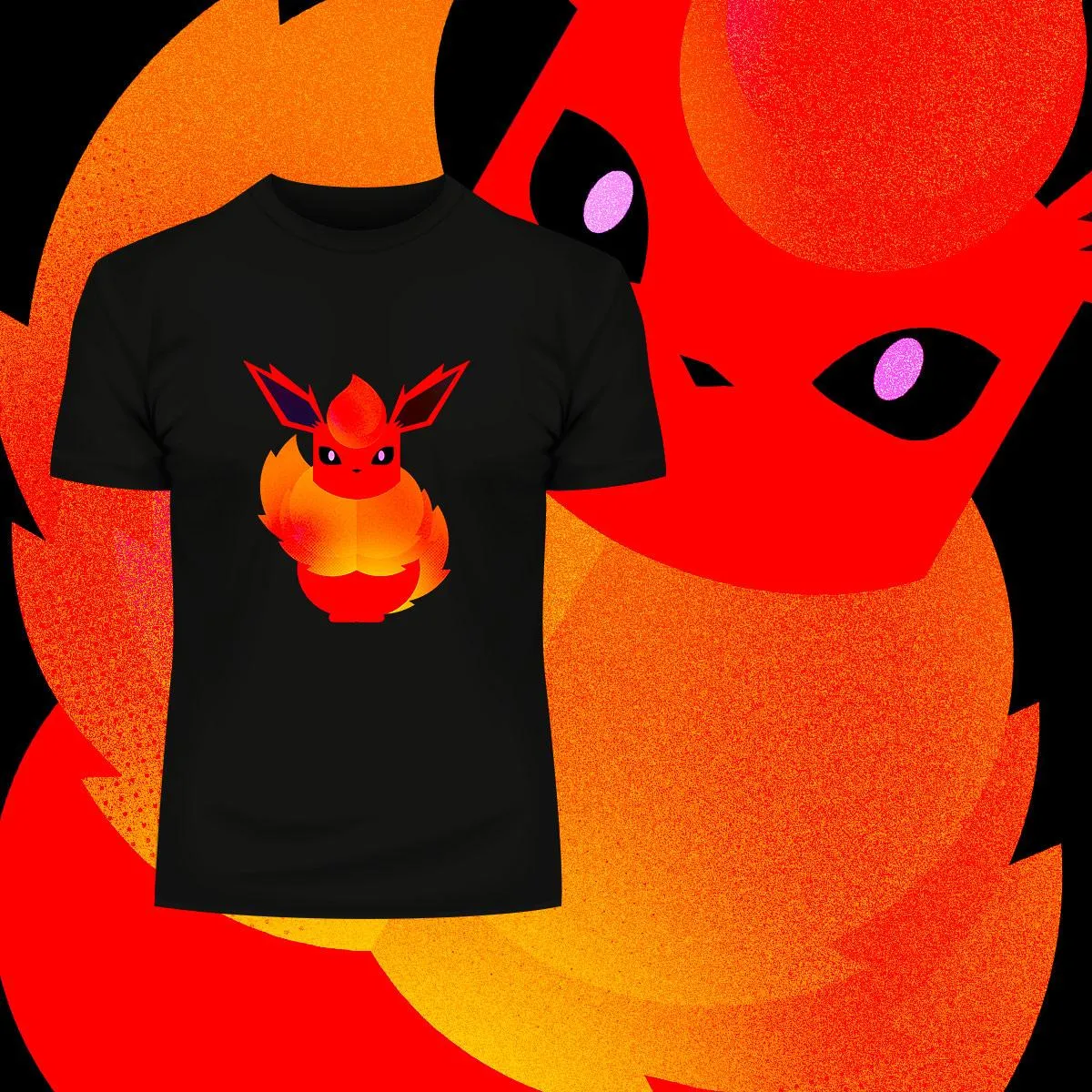 Flareon Flame and Fire & Flame Pokemon Go Generation One Black Crew Neck T-shirt