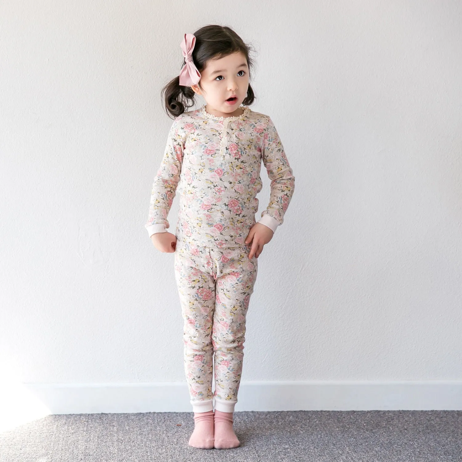 Flower Beige Long Sleeve Pajama