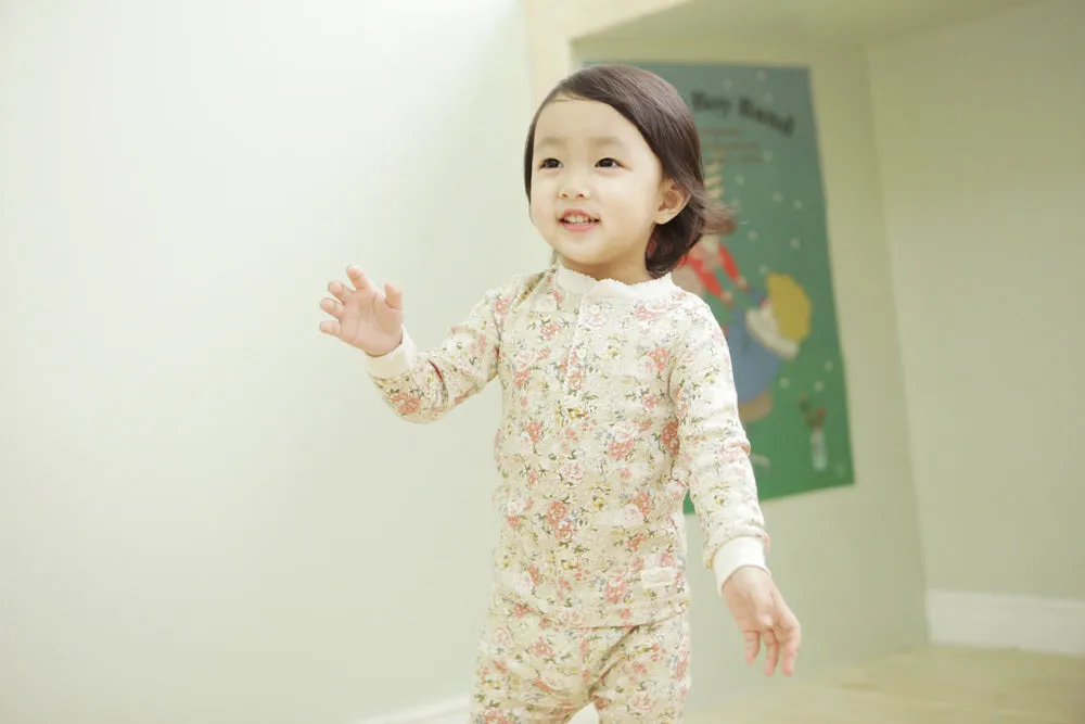 Flower Beige Long Sleeve Pajama