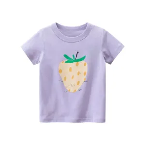 Girls Strawberry Pattern Short Sleeve T-shirt