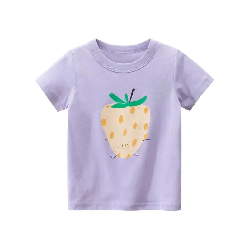 Girls Strawberry Pattern Short Sleeve T-shirt
