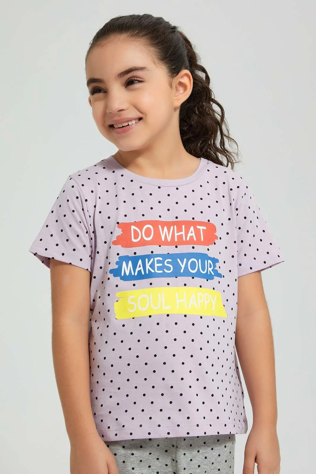 Grey And Lilac Polka Dot Pyjama Set (2 Piece)
