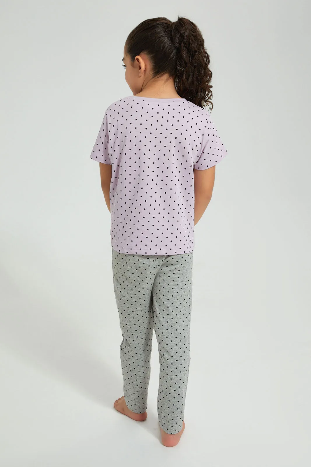 Grey And Lilac Polka Dot Pyjama Set (2 Piece)