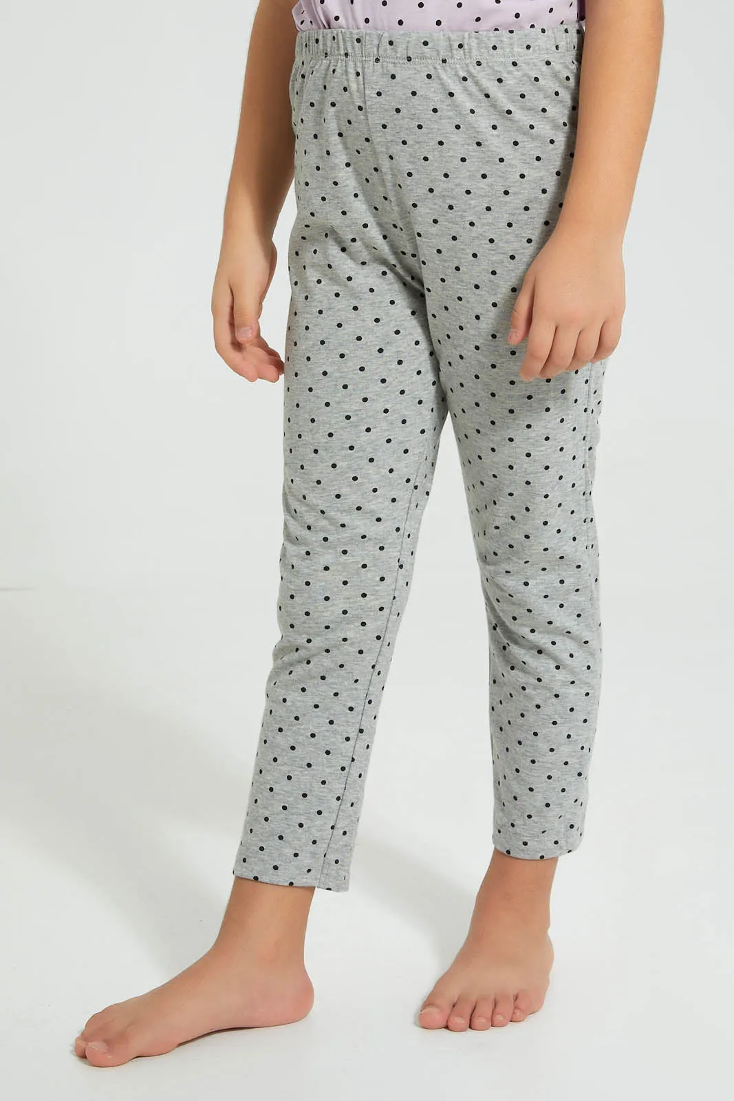 Grey And Lilac Polka Dot Pyjama Set (2 Piece)