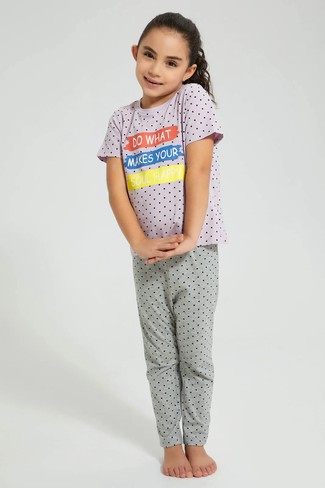 Grey And Lilac Polka Dot Pyjama Set (2 Piece)