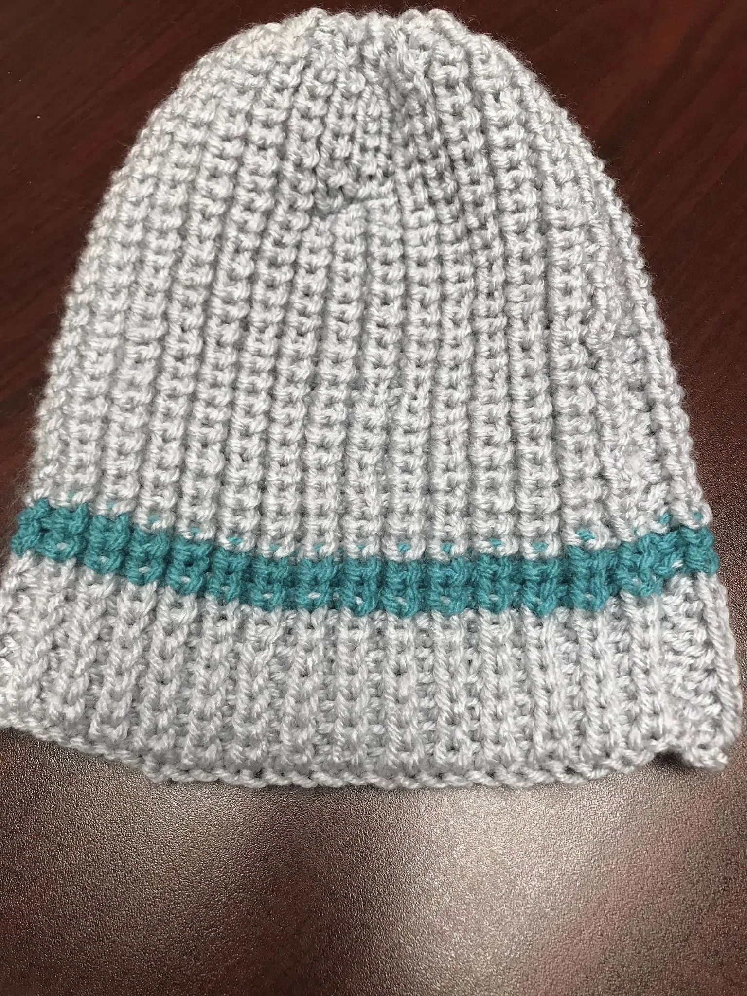 Grey and Teal Trim Hat and Mitt Set