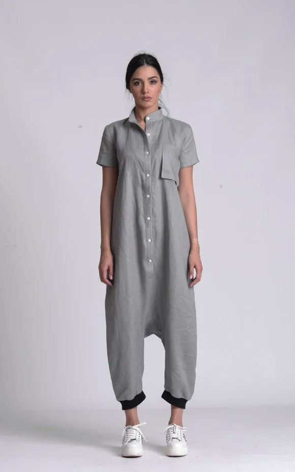 Grey Casual Linen Boho Jumpsuit