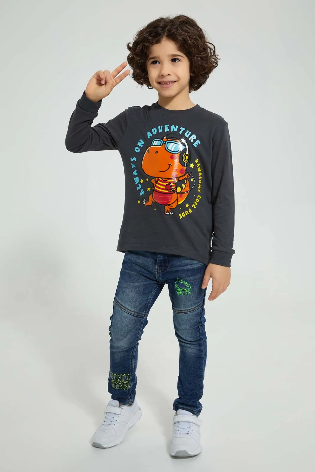 Grey Dino Long Sleeve T-Shirt