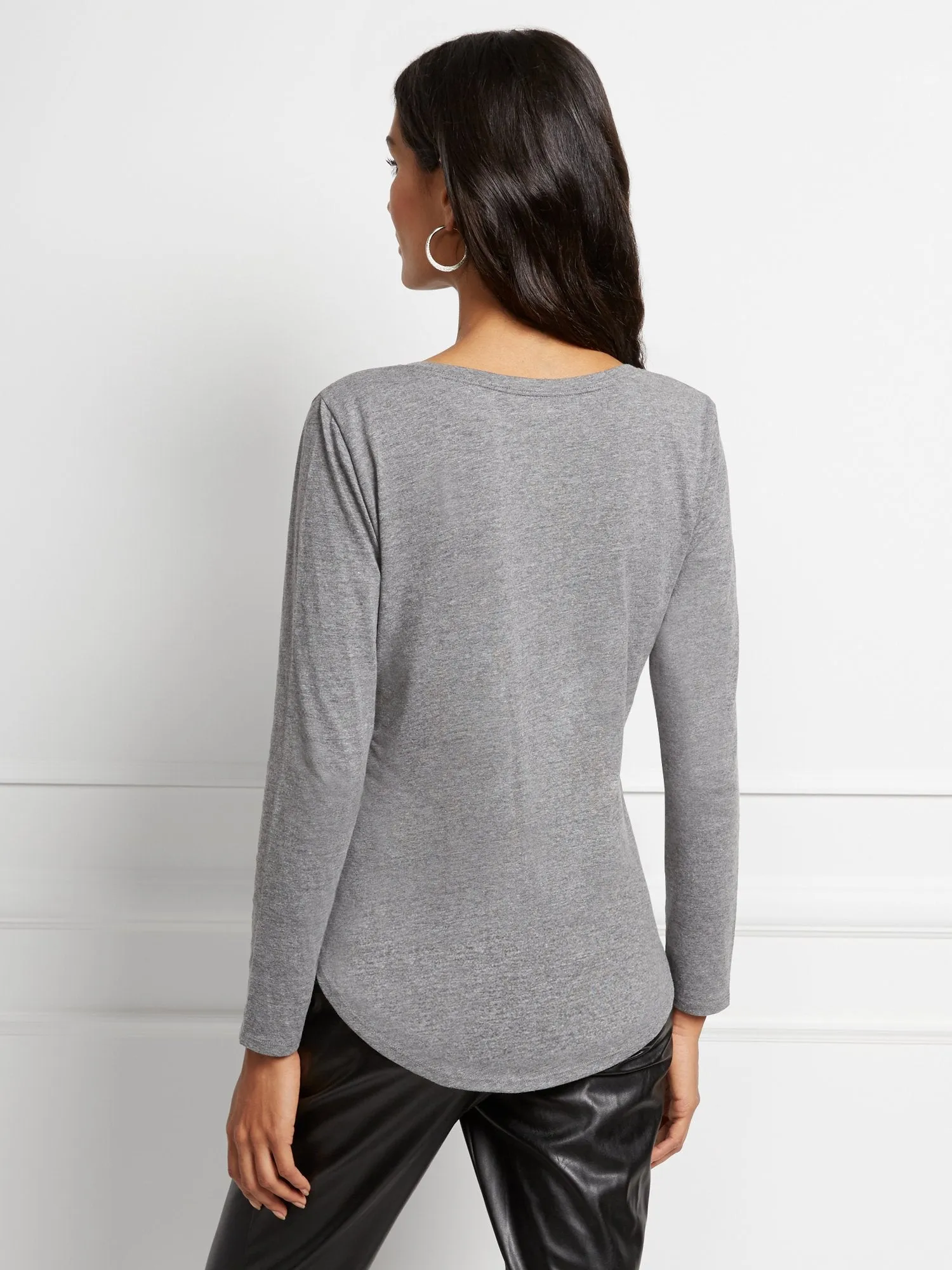 Grey Essential V-Neck Long-Sleeve Tee