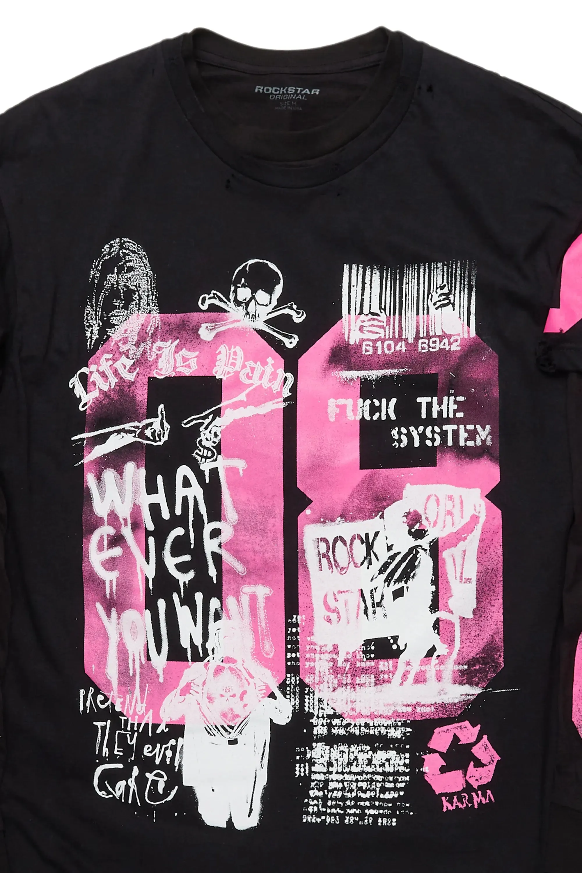 Grill Black/Pink Double Layer Long Sleeve Graphic T-Shirt