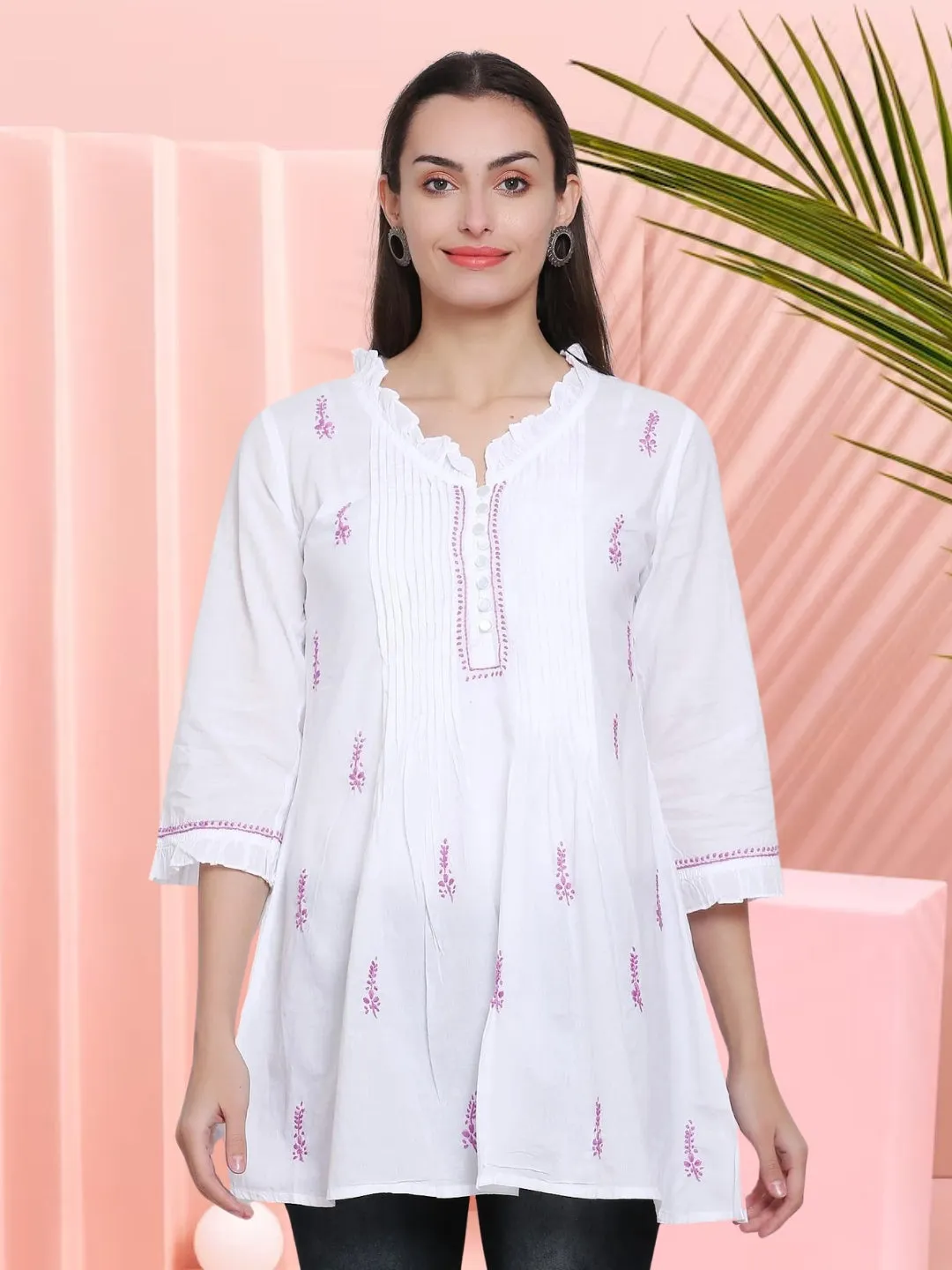 Hand Embroidered Women  Chikankari Cotton Tunic-PC864