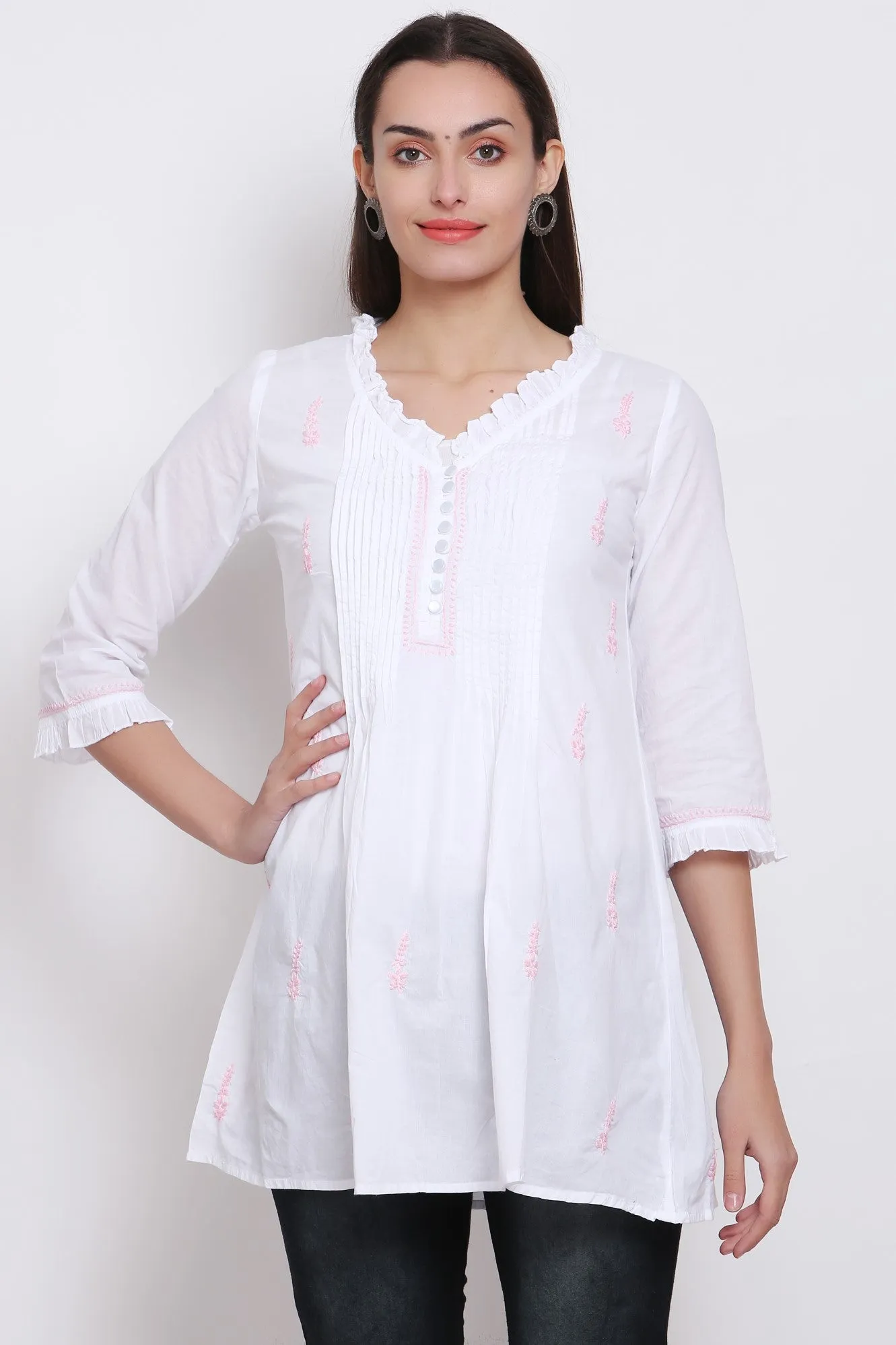 Hand Embroidered Women  Chikankari Cotton Tunic-PC864
