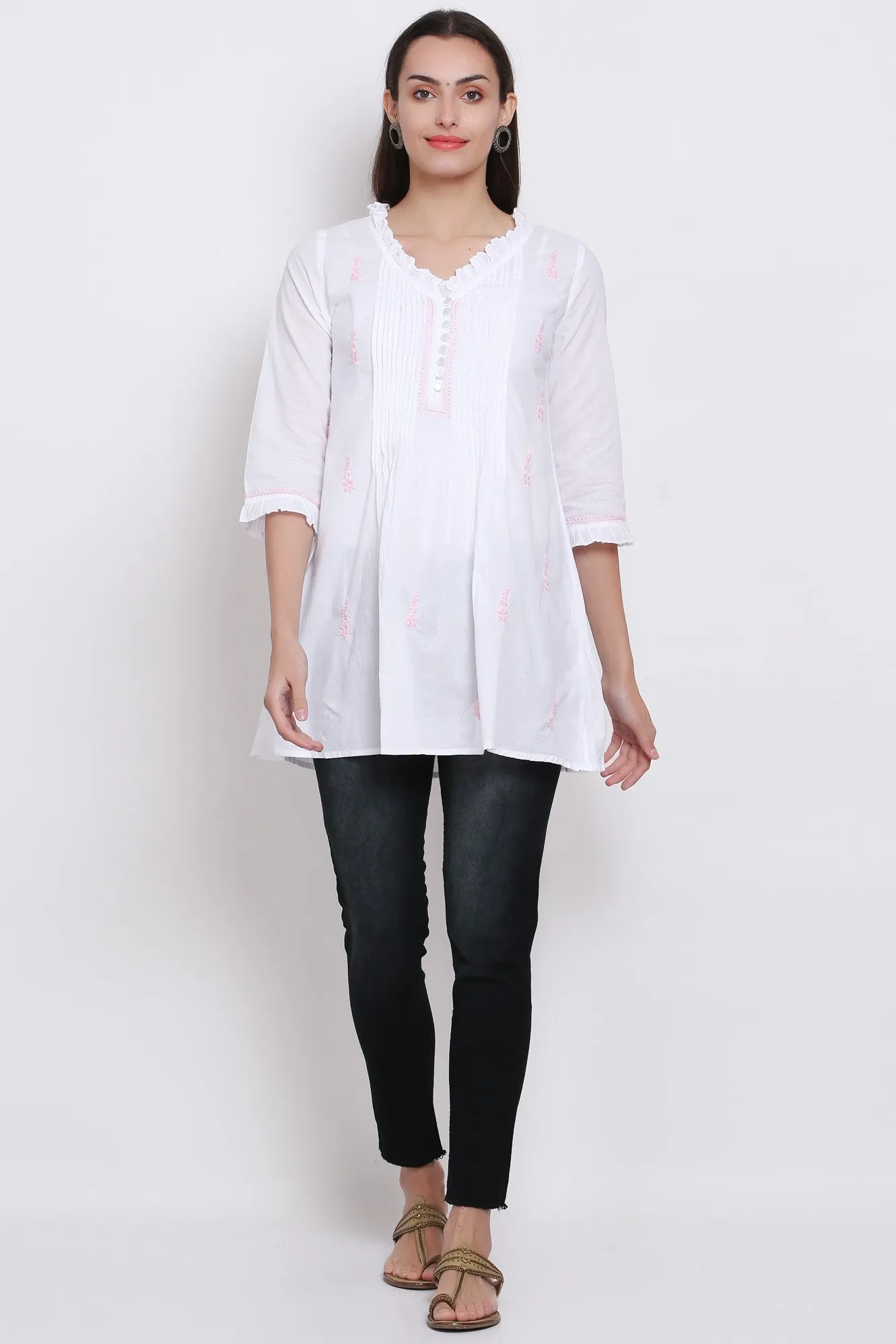 Hand Embroidered Women  Chikankari Cotton Tunic-PC864