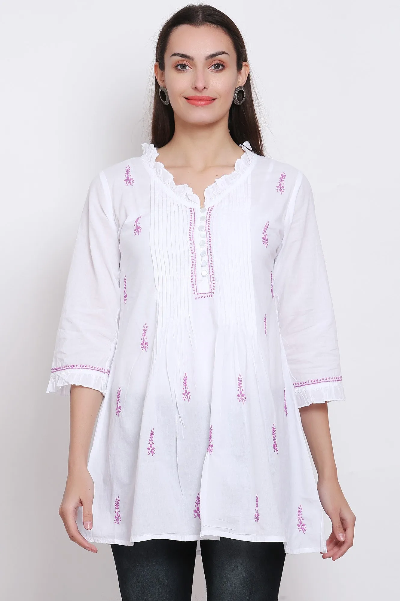 Hand Embroidered Women  Chikankari Cotton Tunic-PC864