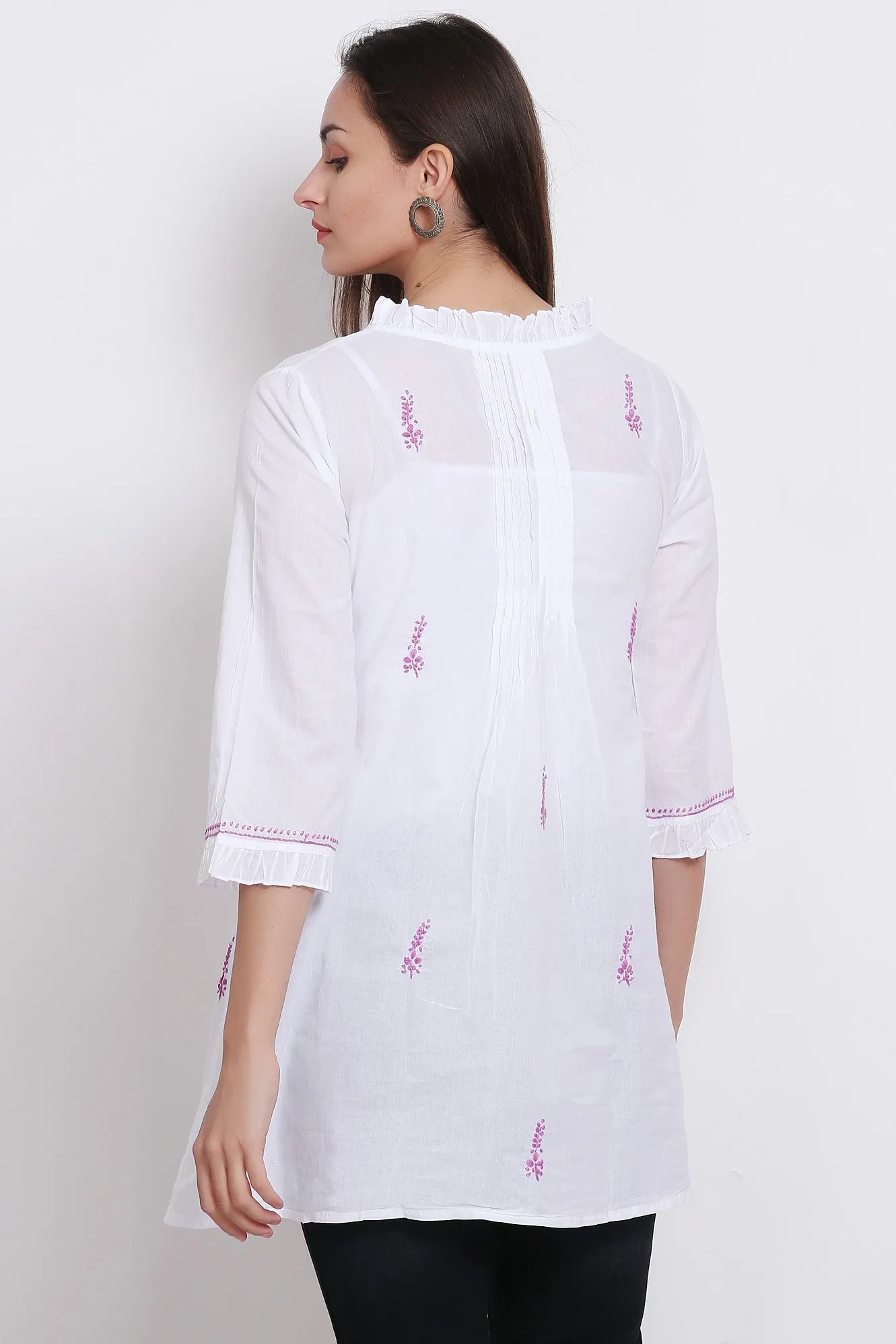 Hand Embroidered Women  Chikankari Cotton Tunic-PC864
